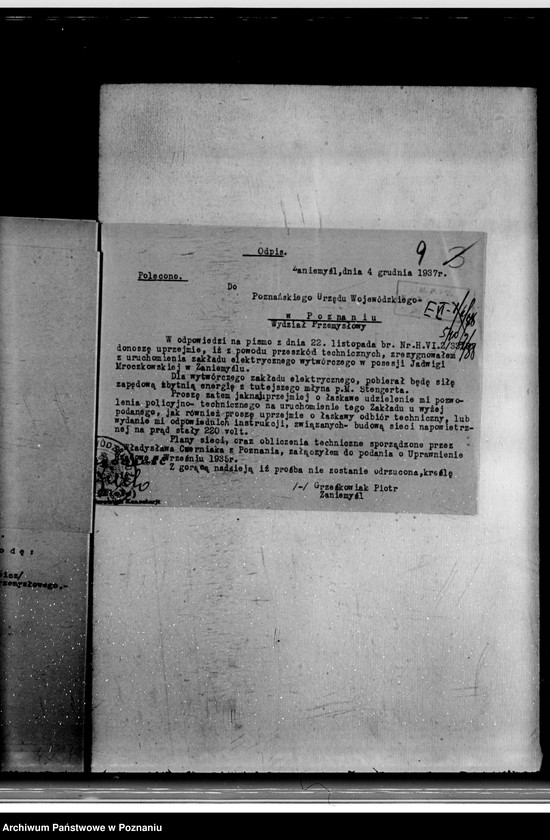 Obraz 13 z jednostki "Wniosek Piotra Grześkowiaka na Zakład Elektryczny w Zaniemyślu powiat średzki"