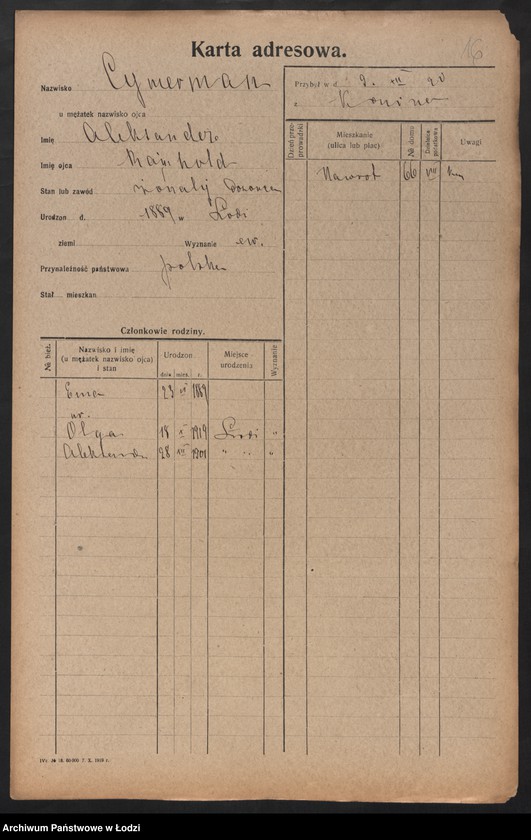 Obraz 18 z jednostki "[Spis ludności Łodzi] Cymera - Cynkier"