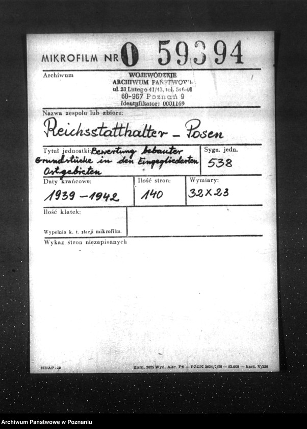 Obraz 2 z jednostki "Bewerkung bebauter Grundstücke in den eingegliederten Ostgebieten"