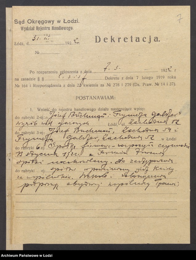 Obraz 9 z jednostki "Józef Buchman i F.Galster- sprzedaz wód gazowych"