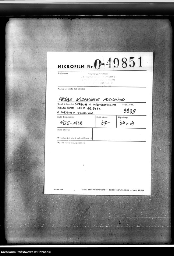 Obraz 2 z jednostki "Sprawa o niedostateczne zalesienie lasu 16,24 ha w majątku Tłokinia"