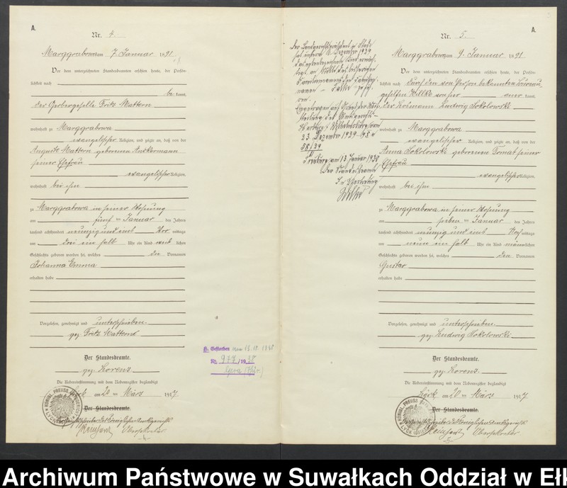image.from.unit.number "A1.Geburts-Register [Haupt-Register] Standesamt Stadtgemeinde Marggrabowa No.1 bis 144"