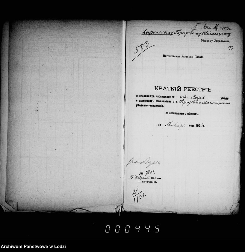 Obraz 13 z jednostki "O nedoimkach po knigam kaznačejstva za 1903 god"