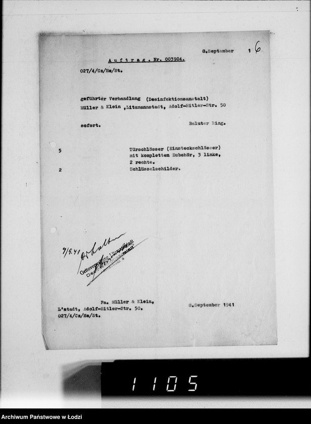 Obraz 11 z jednostki "Verschiedene. [Korespondencja w sprawie zaopatrzenia w artykuły techniczne]"