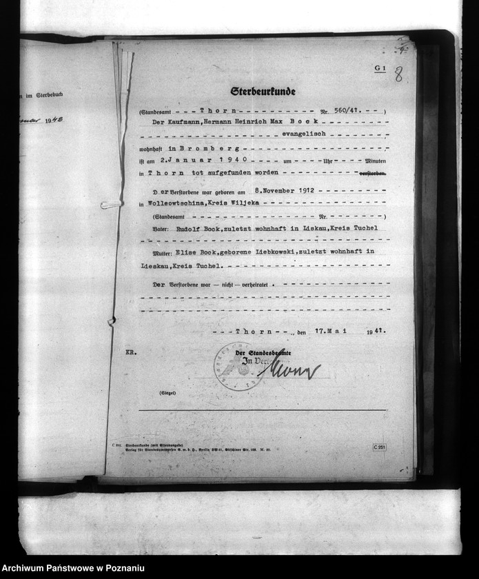 Obraz 12 z jednostki "Wykaz miejscowych Niemców, którzy zginęli w 1939 roku (pow) Thorn (Toruń)"