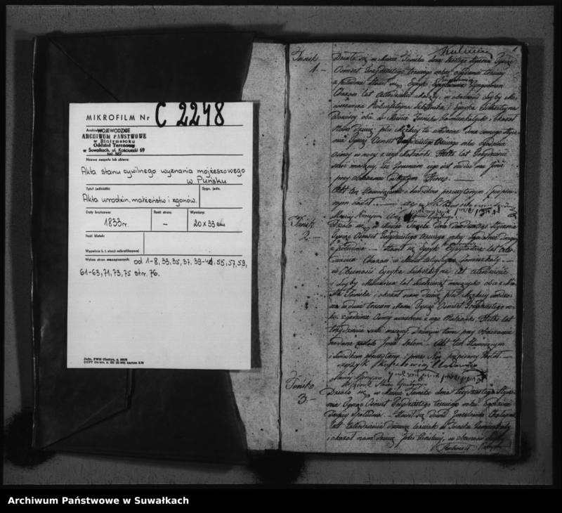image.from.unit.number "Duplikat Aktów Urodzonych, Umarłych i Zaślubionych Okręgu Parafij Puńskiej Wyznania Mojżeszowego 1833 rok."
