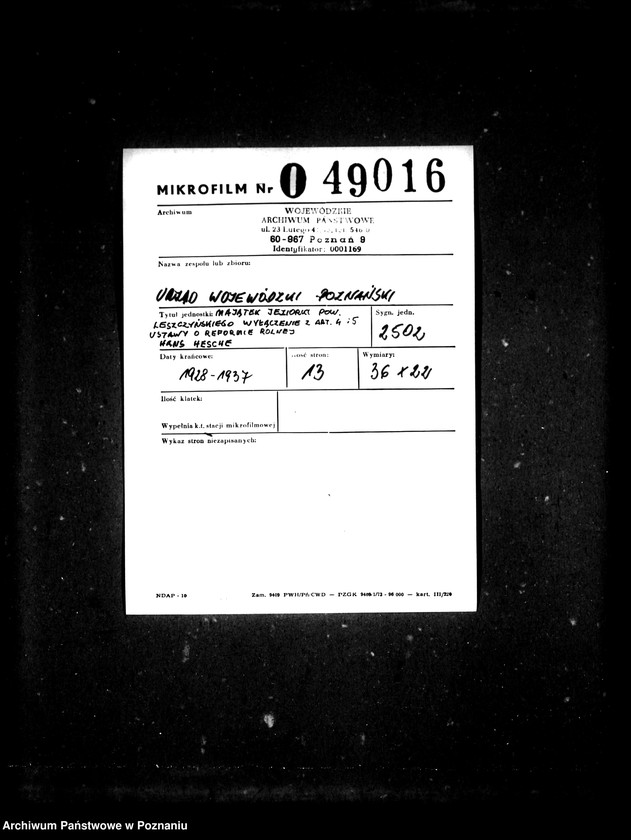 Obraz 2 z jednostki "Majątek Jeziorki powiatu leszczyńskiego wyłączenie z art. 4/5 ustawy o reformie rolnej Hans Hasche ."