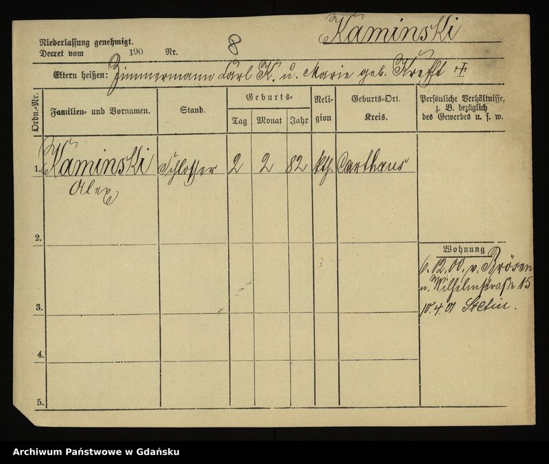 image.from.unit.number "Karty meldunkowe: Kaminski Adolf - Kaminski Hugo"