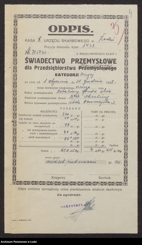 Obraz 6 z jednostki "Mendel Herling, Wolf Lejb Herling- sprzedaż skór"