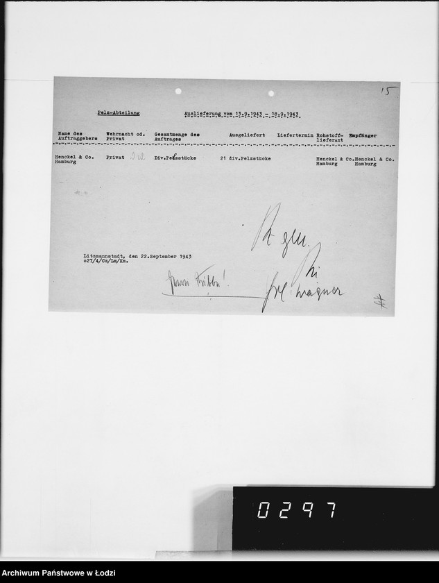 Obraz 19 z jednostki "Wochenberichte der Abteilungen.[Zestawienia zamówień i dostaw]"