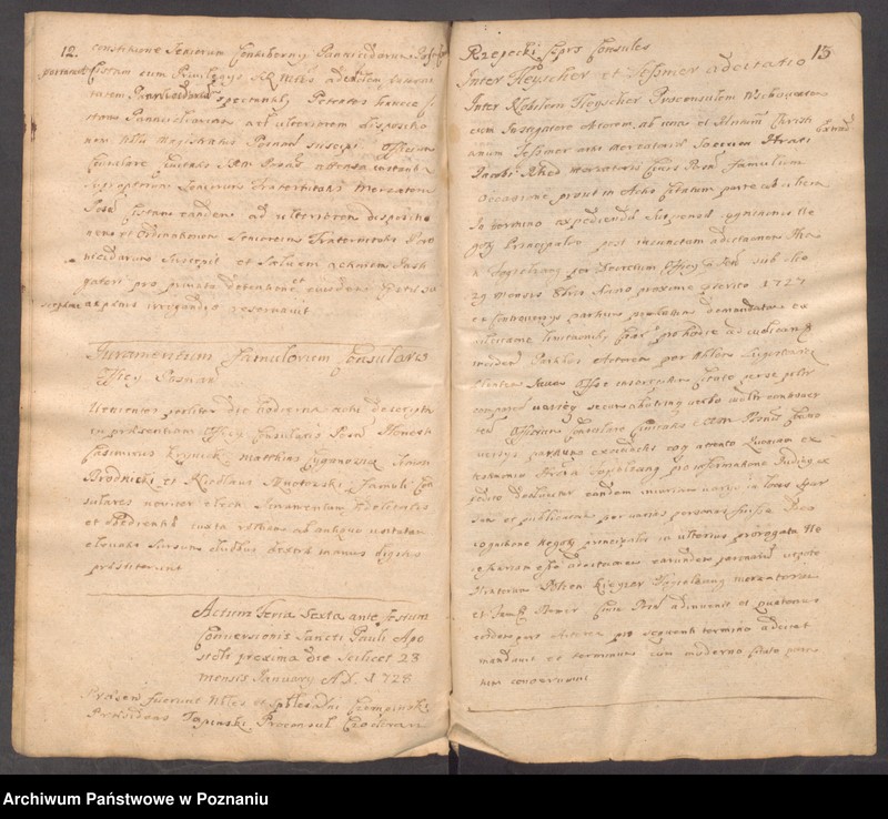 Obraz 11 z jednostki "Protocollon nobilis officii consularis civitatis SR.Mtis Posnaniae incipit ab anno 1728 sub felici regimine nobilis et spectabilis domini Michaelis Czempiński proconsulis praesidentis eiusdem civitatis ..."