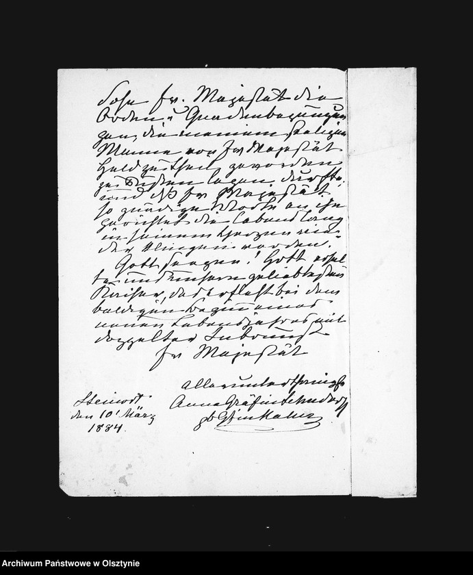 image.from.unit.number "/Entwürfe der Anna Gfin Lehndorff geb. Hahn zu Briefen an den Kaiser, ihren Mann, die Kinder, ihre Brüder Friedrich, Franz u. Max, an die Herzogin, wegen Annies Heirat mit dem Gf. Bniński, 10 Briffe an Paula u. a. /"