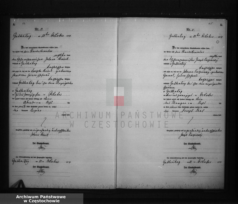 image.from.unit.number "Geburts - Neben Register der Standesamt Guttentag für der Jahre 1874."