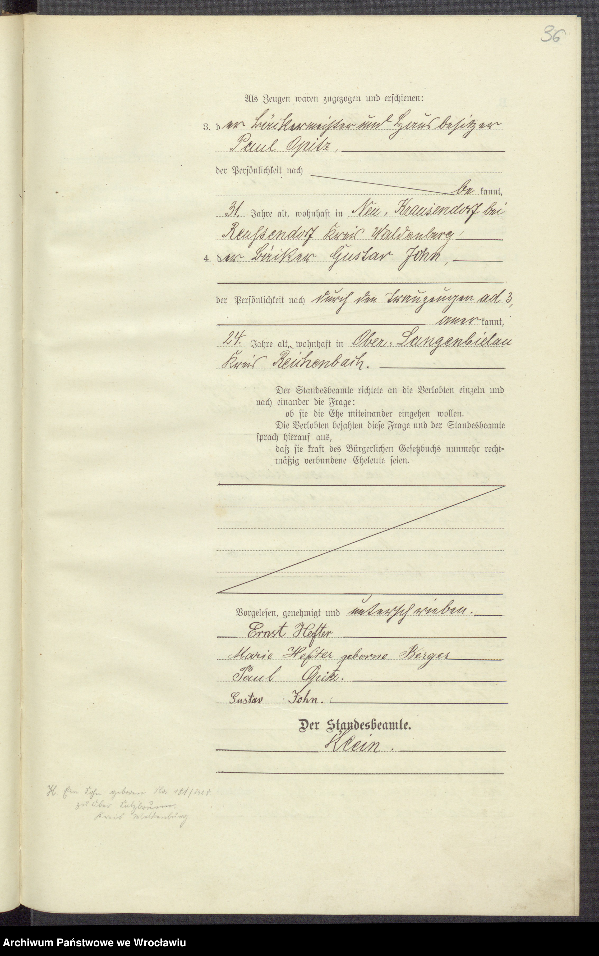 Skan z jednostki: Księga małżeństw USC w Szczawienku (Nieder Salzbrunn) 1908