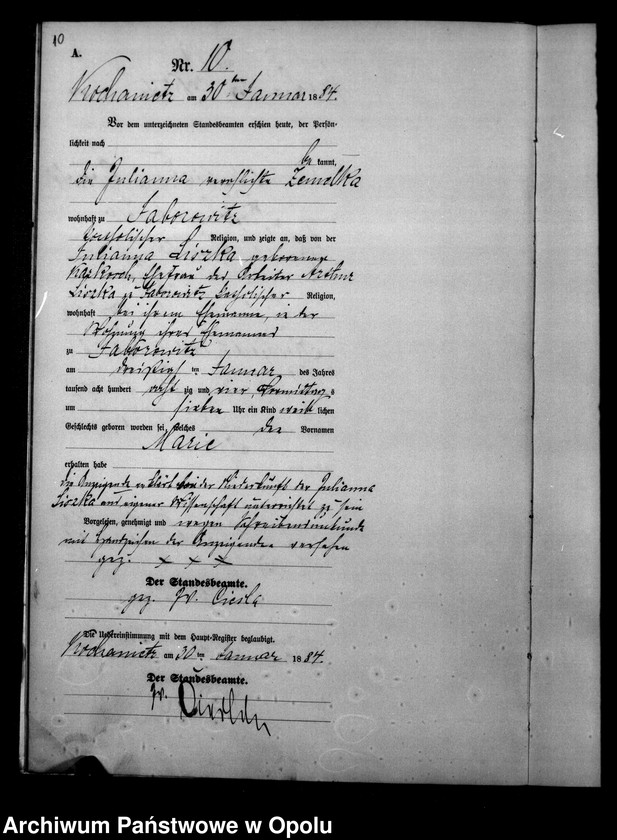 image.from.unit.number "Urząd Stanu Cywilnego Kochaniec Księga urodzeń rok 1884"