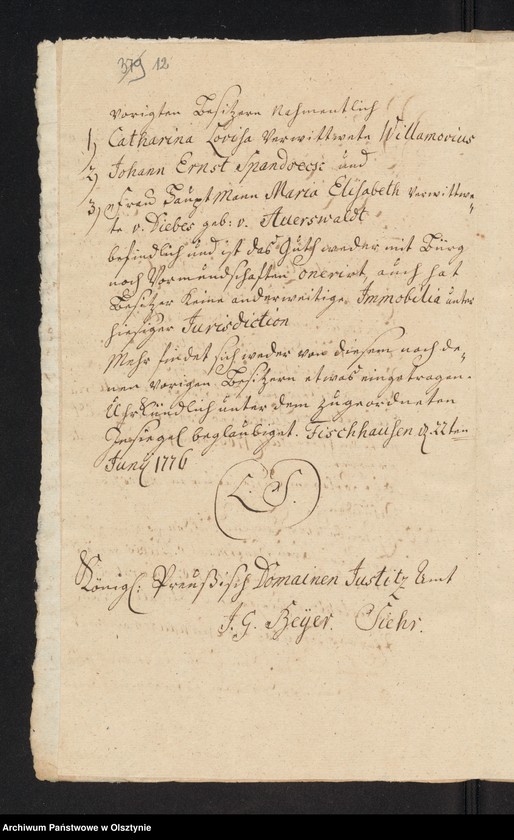 image.from.unit.number "In S. [Sachen] der Freytagschen Vormündern. Wegen eines nachgesuchten Capitals von 2700 f aus der Neuhausenschen Kirchen Caße"