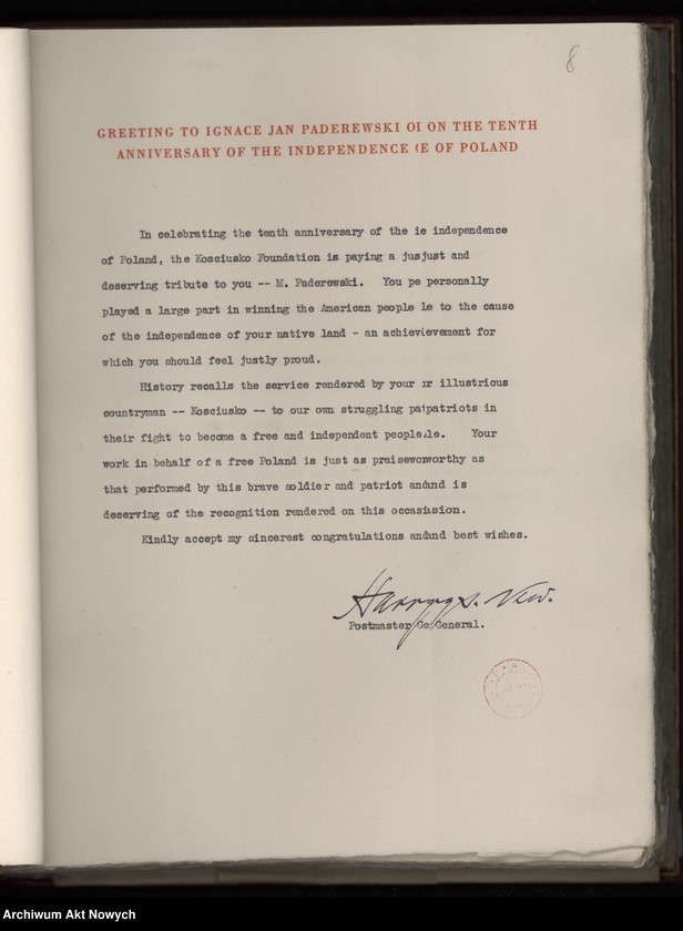 image.from.unit.number "The Kosciuszko Foundation. To Ignace Jan Paderewski - Artist, Patriot, Humanitarian. Album z życzeniami przedstawicieli społeczeństwa amerykańskiego i Polonii z okazji 10-lecia Polski Odrodzonej. Życzenia podpisali m.in. C. Coolidge, H. Hoover, F. D. Roosvelt, Ch. Dawes, T. H. Bliss, E. M. House, Ch, Hughes, J. Pershing, R. Lansing, J. D. Rockefeller"