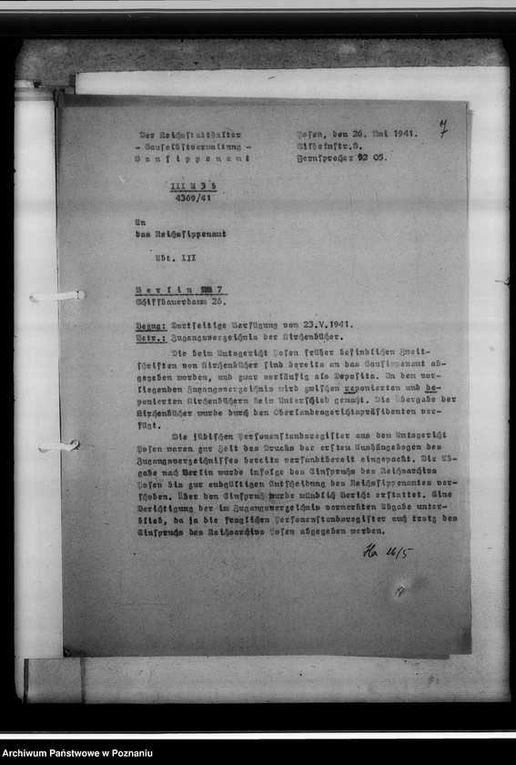 Obraz 11 z jednostki "Verzeichnis der, in der Sippenstelle der Regierungs des Generalgouvernements aufbewahrten Personenstandsbücher [wykaz, korespondencja]"