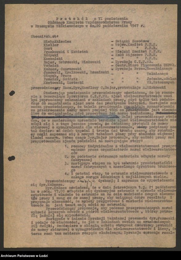 Obraz 7 z jednostki "Współzawodnictwo pracy; protokoły z narad ogólnołódzkich, sprawozdania różnych dyrekcji Centralnego Zarządu Przemysłu Włókienniczego"