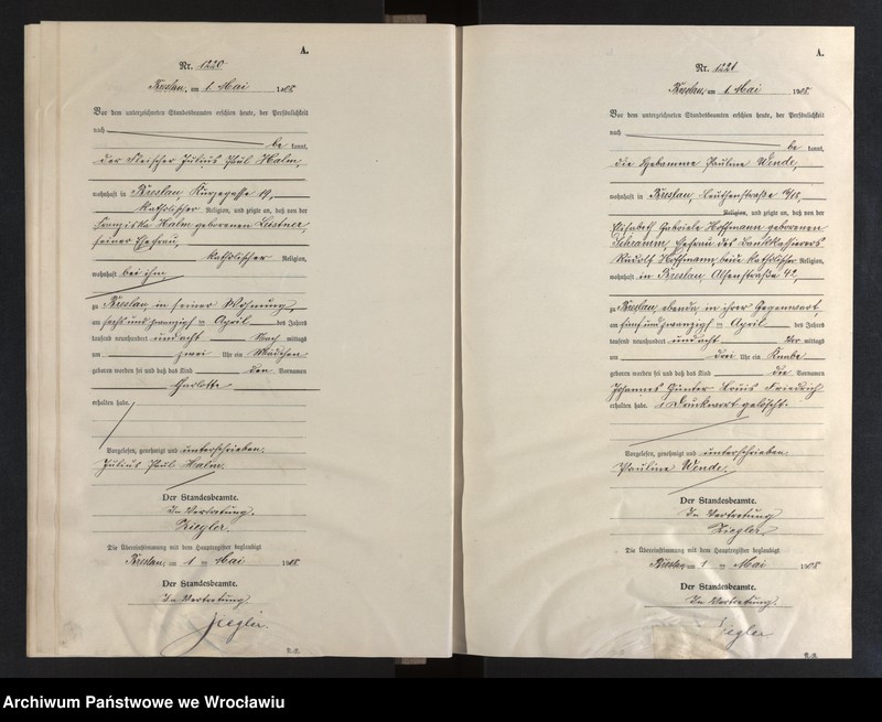image.from.unit.number "Geburts-Neben-Register Breslau I 1908 Band 4"
