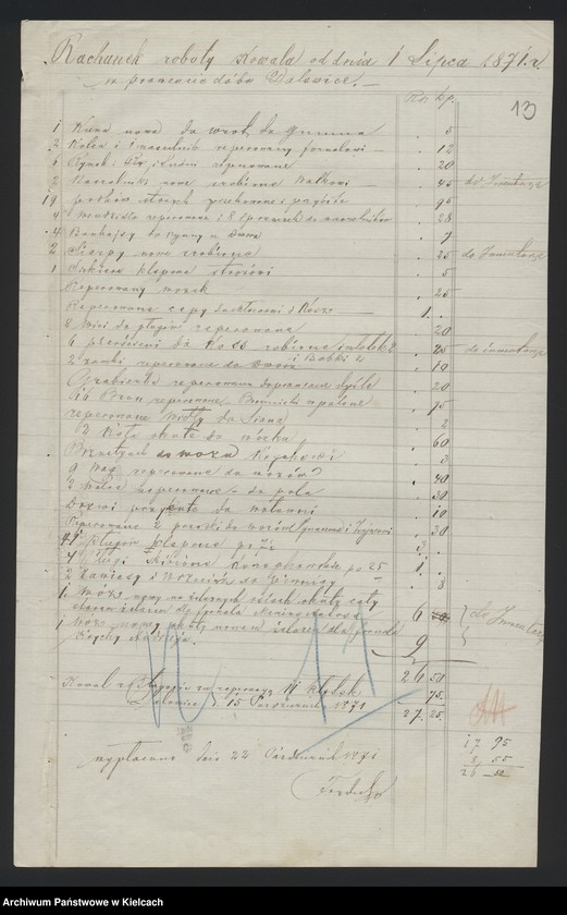 image.from.unit.number "Dowody rozchodu kasy dóbr Dalowice za 1871/72 r"