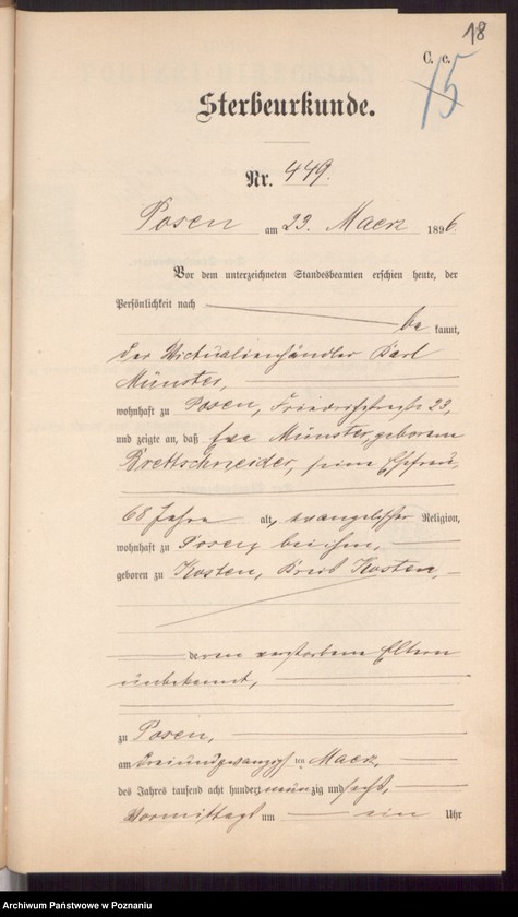 Obraz 20 z jednostki "Die von den Verlobten beigebrachten Urkunden zur Eheschliessung pro 1896"