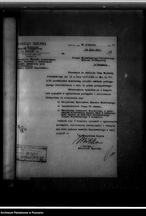 Obraz 18 z jednostki "Zatwierdzenie zakładu przemysłowego /fabryki marmelady/ Ludwik Bręczewski Poznań"