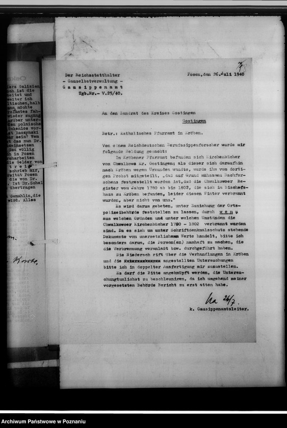 image.from.unit.number "Einziehungsprotokolle [ksiąg kościelnych oraz korespondencja w sprawie zaginionych ksiąg] in Kröben [w Krobi, powiat gostyński]"
