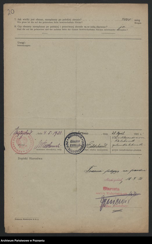Obraz 17 z jednostki "[Kwestionariusze dotyczące stwierdzenia gruntów znajdujących się po niemieckiej stronie pogranicza a zarządzanych przez zamieszkałych po stronie polskiej] powiat Międzychód"