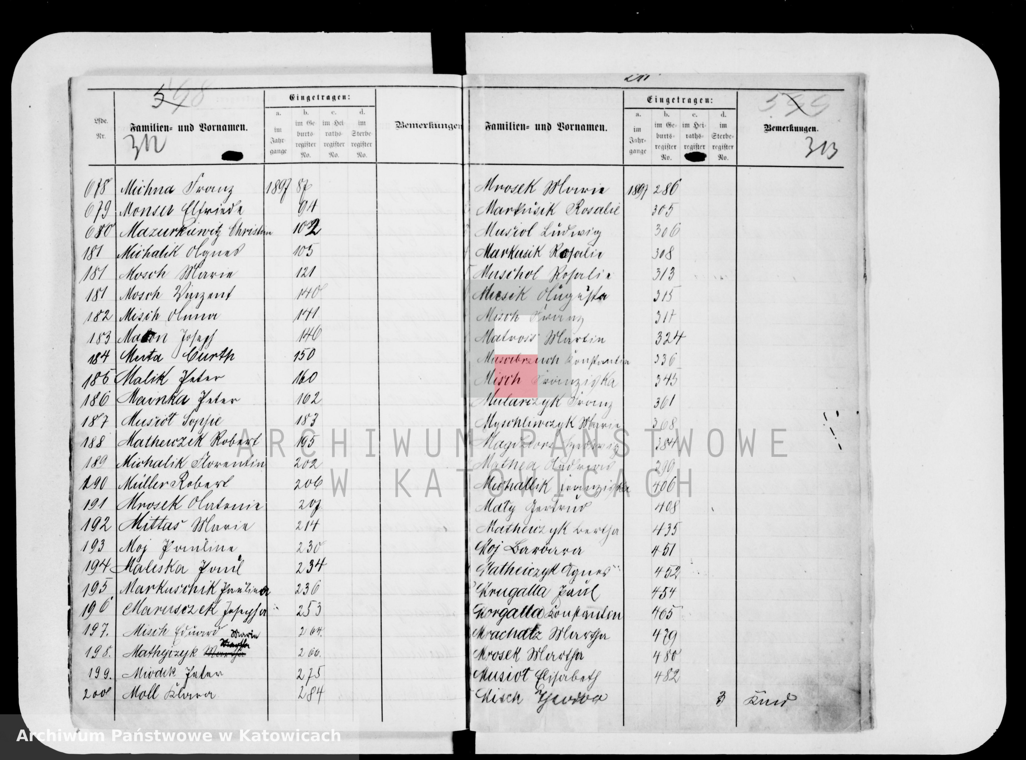 Skan z jednostki: Skorowidz do ksiąg urodzeń, małżeństw i zgonów za lata 1890-1899