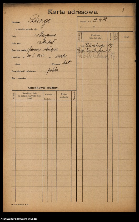 Obraz 11 z jednostki "[Spis ludności Łodzi] Lange - Langner"