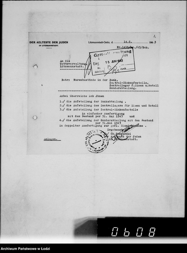 Obraz 5 z jednostki "Monatliche Warenbestandsmeldungen der Bankabteilung des Judenältesten"