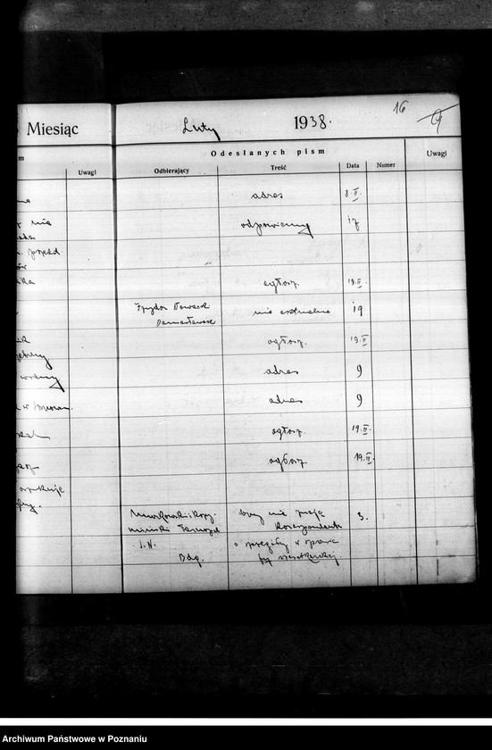 Obraz 20 z jednostki "Rejestr nadchodzących i wysyłanych pism przez Stronnictwo Narodowe i Obóz Wszechpolski"