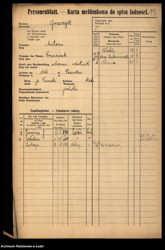 Obraz 15 z jednostki "[Spis ludności Łodzi] Graczyk - Grajlich"