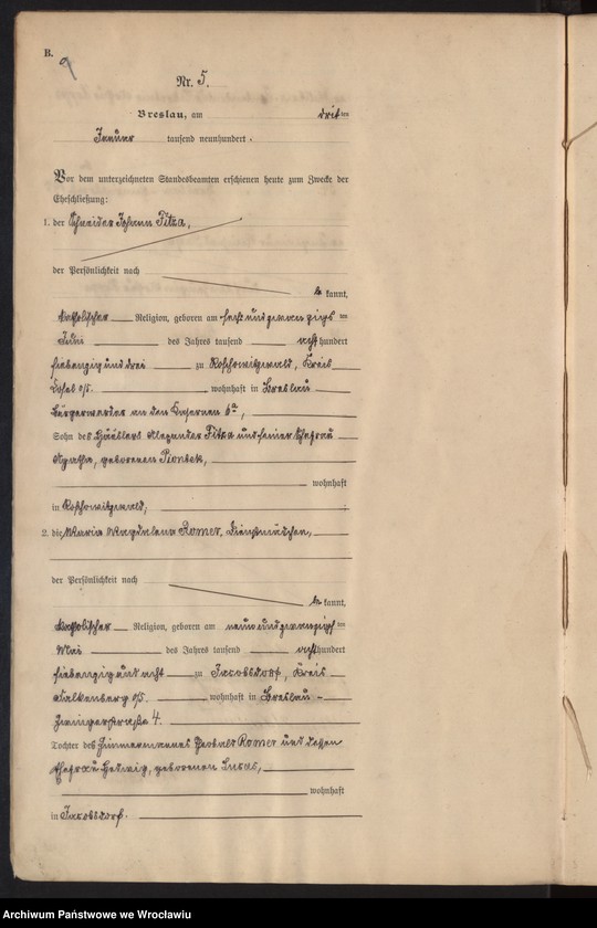 image.from.unit.number "Heiraths-Haupt-Register Breslau I 1900 Band 1"
