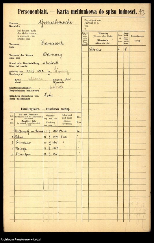 Obraz 15 z jednostki "[Spis ludności Łodzi] Gmerczyńska - Gogul"