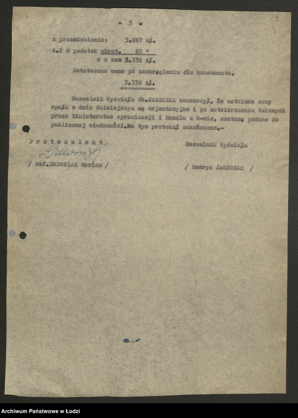 Obraz 4 z jednostki "Wydział Aprowizacji i Handlu [Zarządu Miejskiego]; protokoły [narad], sprawozdania [sytuacyjne]"