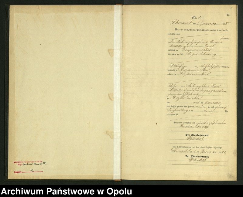 image.from.unit.number "Sterbe-Neben-Register Standesamts Schmardt pro 1895"