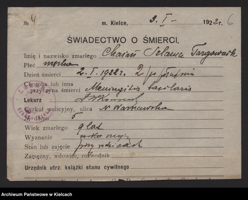 image.from.unit.number "Załączniki do akt zgonu Okręgu Bożniczego Kielce za rok 1922"