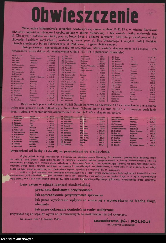 image.from.unit.number "Obwieszczenia dowództwa SS dotyczące osób skazanych na śmierć i rozstrzelanych w Warszawie."