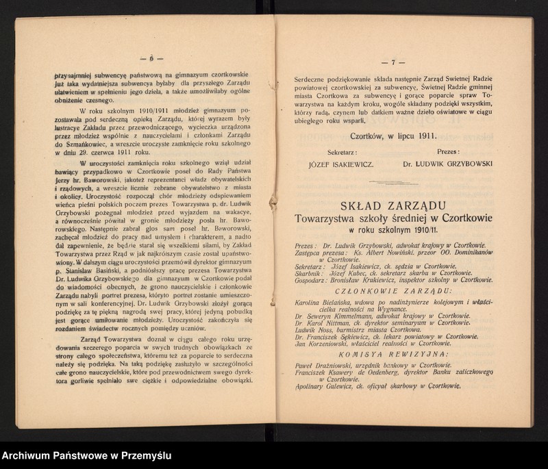 image.from.unit.number "II Sprawozdanie Dyrekcji Prywatnego Gimnazjum im. J. Słowackiego w Czortkowie za rok szkolny 1910/11"