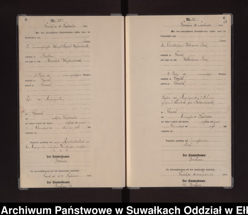 Obraz 20 z jednostki "Sterbe-Neben-Register des Königlich Preussischen Standes-Amtes Gneist Kreis Loetzen"