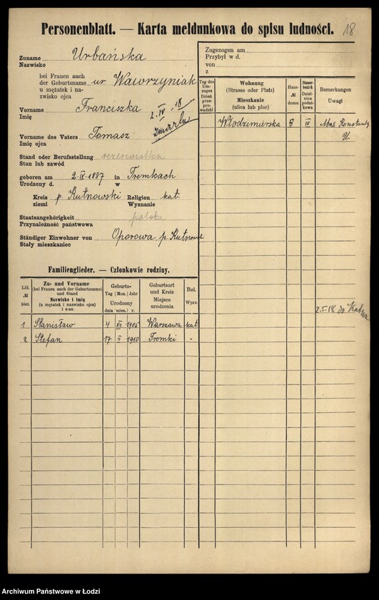 Obraz 20 z jednostki "[Spis ludności Łodzi] Urbańska - Użniak"