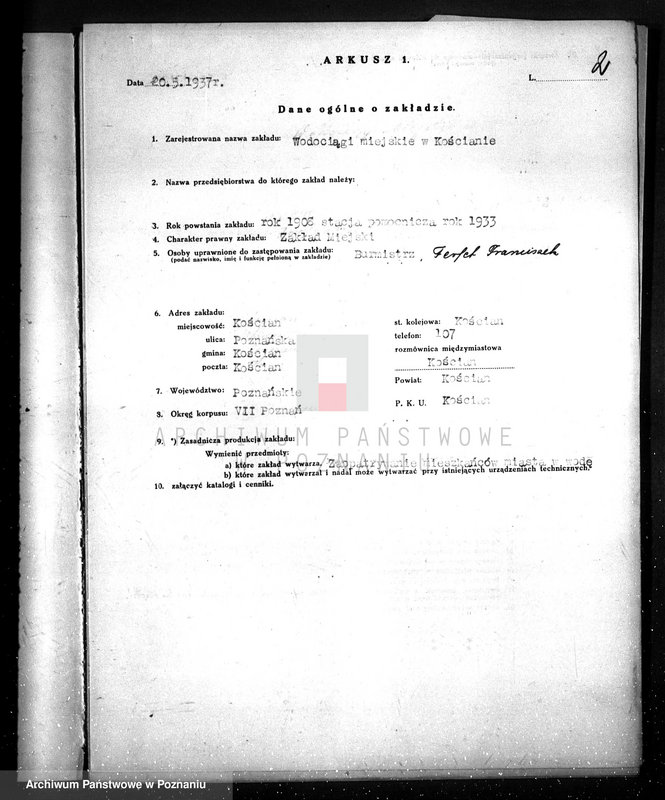 Obraz 6 z jednostki "Kwestionariusz Wodociągi Miejskie w Kościanie"