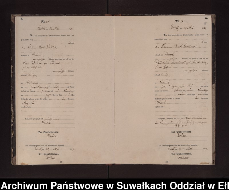 image.from.unit.number "Geburts-Neben-Register des Preussischen Standes-Amtes Gneist Kreis Loetzen"