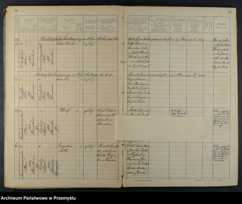 image.from.unit.number "Geburtsmatrik des Isr.[aelitischen] Matriken-Bezirkes Jaroslau pro 1891"