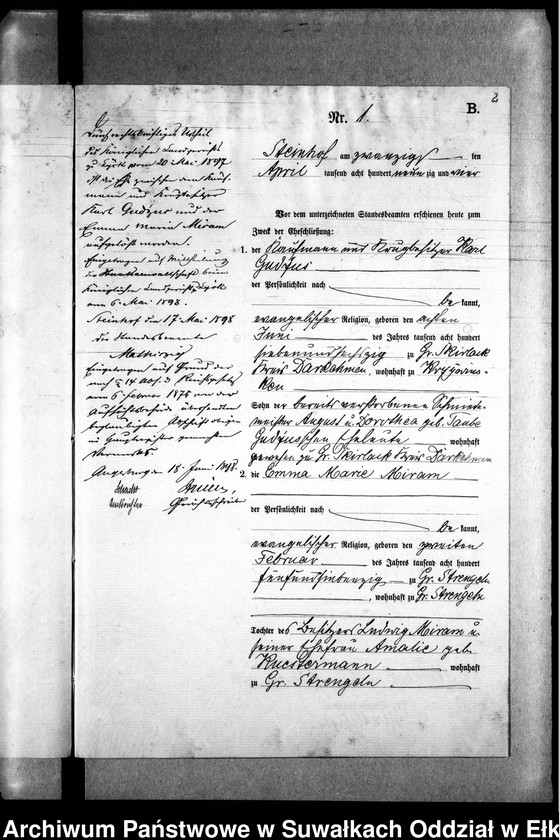 image.from.unit.number "Heiraths-Neben-Register des Preussischen Standes-Amtes Gr. Strengeln Kreis Angerburg"