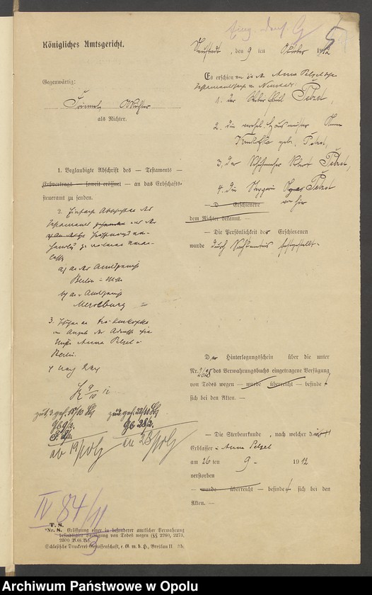 image.from.unit.number "Verfügung von Todes wegen der Witwe Anna Pelzel geb[orene] Hischer in Neustadt"