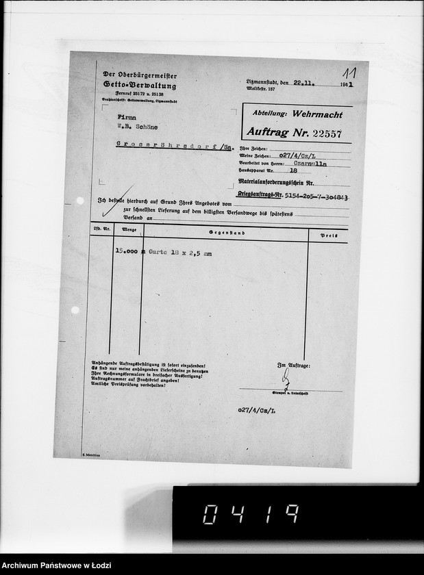 Obraz 15 z jednostki "Aufträge 22520-23089. Wehrmacht"
