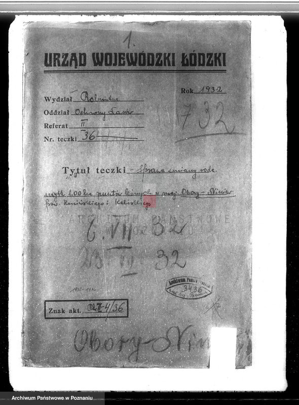 Obraz 4 z jednostki "Sprawa zmiany podziału użytkowania 1,00 ha gruntów leśnych w majątku Obory-Niniew powiaty koniński i kaliski"